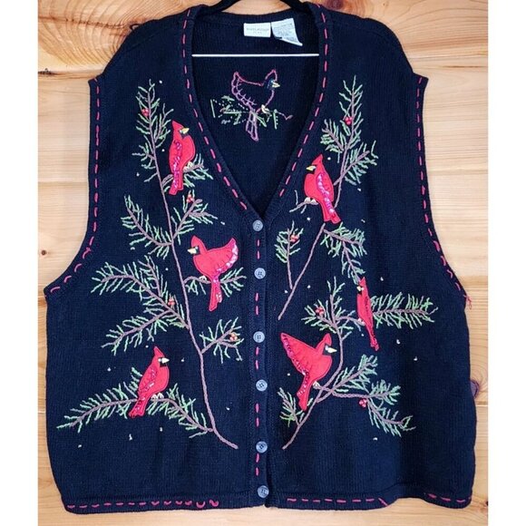 Cardinals Vest Black Plus 26/28W White Stag Sweater Vest Black and Red Birds - Picture 2 of 15